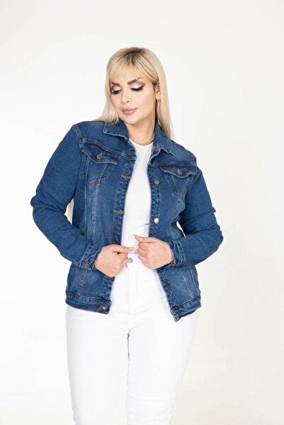 LİYACA Plus Size Denim Jacket