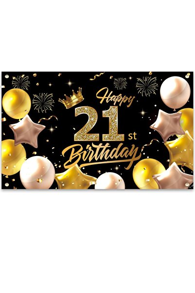 Whimlets Banner Aniversar 21 de Ani 180x110 cm, Design Negru cu Auriu, Materi...
