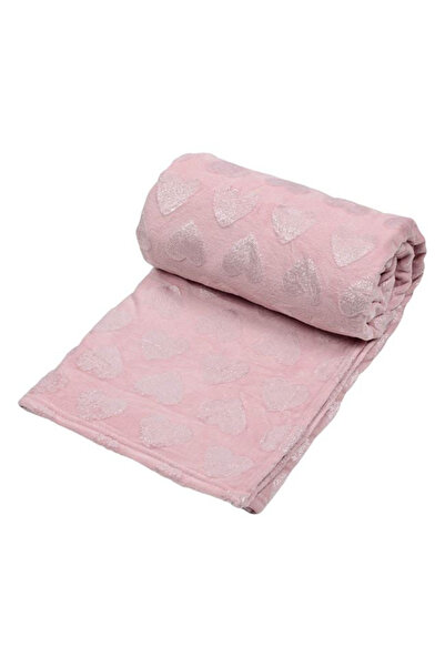 ELITECOMMERCEMARKET Pink Velvet Blanket with Lurex Hearts 200x150cm