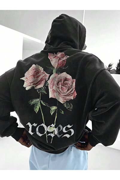 OVER HEAD Hanorac pentru bărbați Roses Roses cu imprimeu cu 3 fire