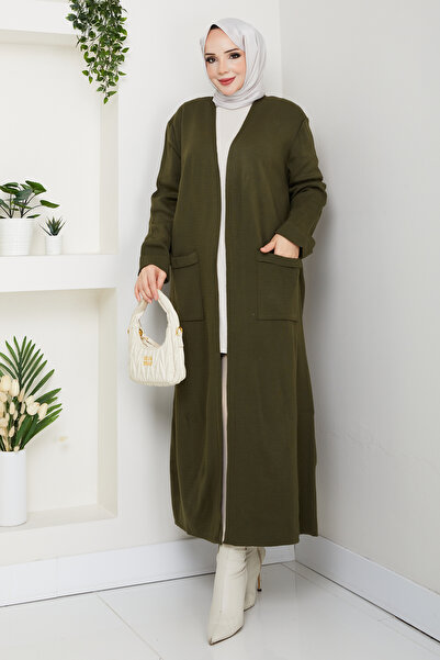 Pamuk Butik Γυναικεία μακριά πλεκτή ζακέτα από ατσάλι με τσέπες