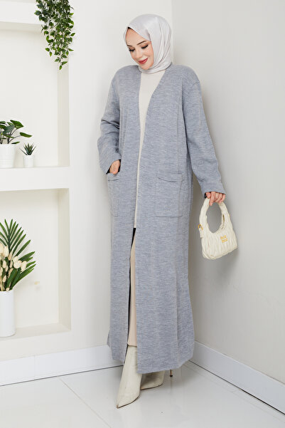 Pamuk Butik Women's Steel Mesh Pocket Long Knit Cardigan