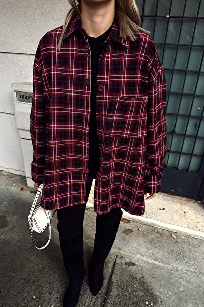 Swist Burgundy Plaid Single Pocket Relaxed Fit Women's Lumberjack Shirt