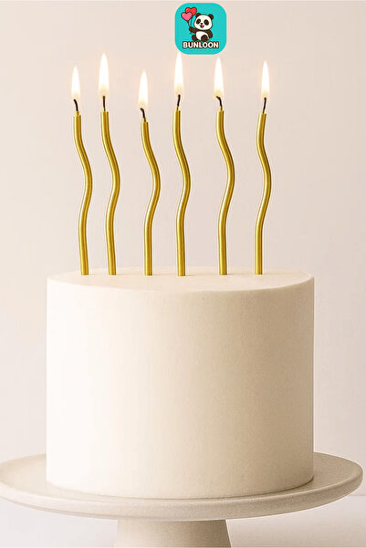 Bunloon Gold Renk Kıvrımlı Doğum Günü Mumları 6’lı Set – Pasta Süs Mum