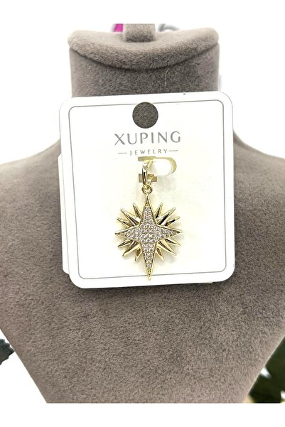 XUPING JEWELRY Gold Renk Zirkon Taşlı Kutup Yıldızı Kolye Ucu (14k Gold 2x1,5cm)