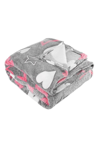 ELITECOMMERCEMARKET Grey Velvet Blanket with Pink and White Patterns 200x150cm