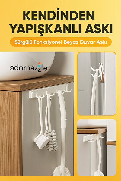 adornazzle Mutfak Askısı, Sürgülü Askı, Delmeden Kaliteli Askı, Yapışkanlı Askı