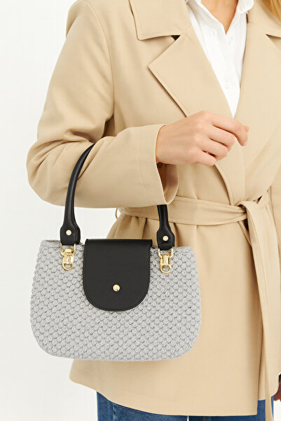 Motebarn Wear Γυναικεία πλεκτή στο χέρι τσάντα ώμου σε γκρι χρώμα