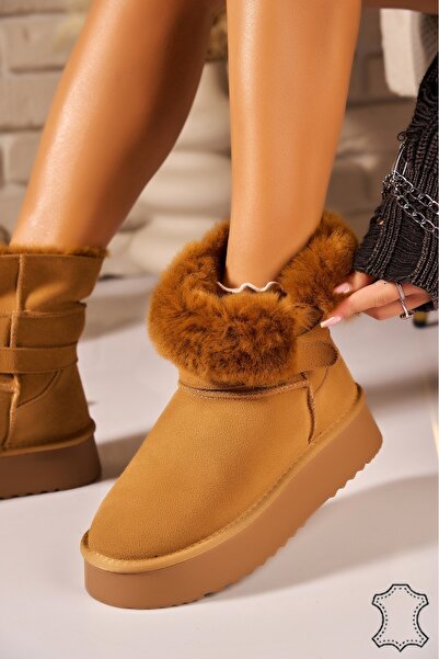 Joana Trendy Camel Suede Boots - Cozy & Stylish 8CM Heel