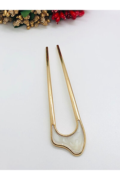 İnDerin Curved Model Detailed Metal Bun Clip Gold Rod Clip Hair Bun Clip