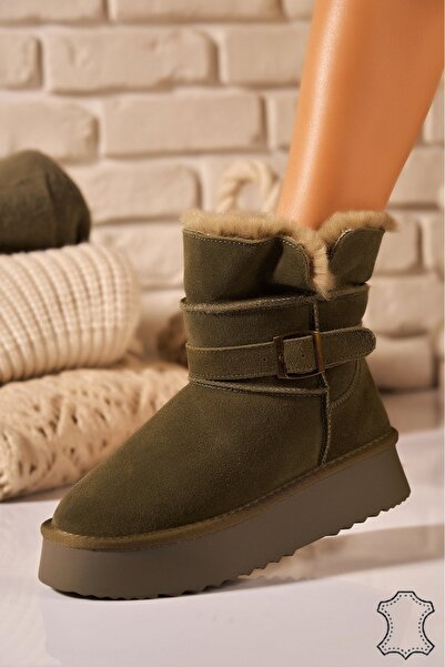 Joana Κομψές πράσινες σουέτ γυναικείες μπότες με βελούδινη επένδυση