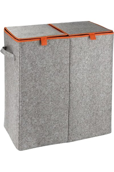GBMOTION Keçe Duo Çamaşır sepeti, 2 Bölmeli Ve Katlanır Kapaklı, Tekstil, Gri...