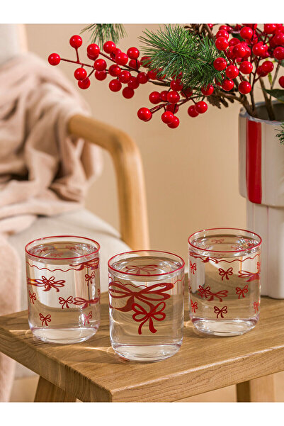 LC Waikiki Bow Printed Glass Cup Set of 3 350 ml (W5)