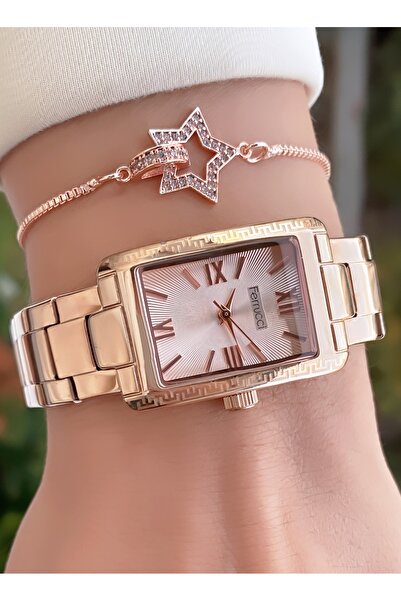 Ferrucci Women's Wristwatch Rose Gold Steel Case Steel Band Original Waterproof Gift with Bracelet