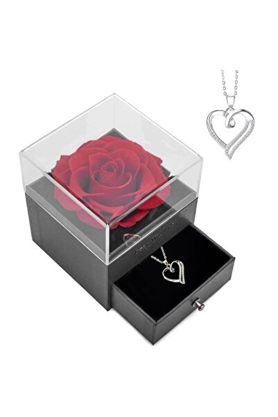 Generic YUMA Forever Preserved Red Rose with Heart Necklace | Eternal Handmad...