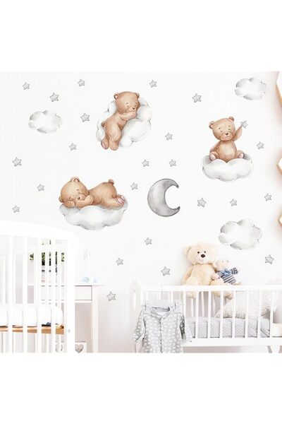 Generic Brand Cute Brown Sleeping Baby Bear Wall Stickers, Moon and Stars DIY...