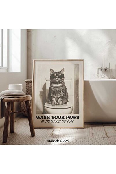 NinaStore Tuhaf Kedi Banyo Duvarı, Patilerinizi Yıkayın