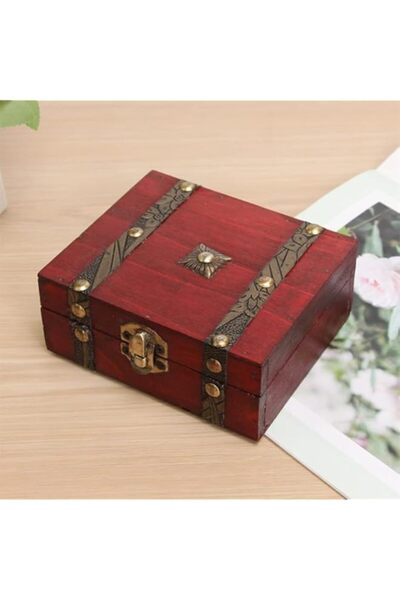 Generic X Spring Wooden Storage Box, Red Vintage Handmade Jewelry Organizer with Antique Finish, Decorative