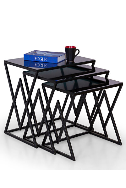 Mobievim Berlin Metal Ayaklı Füme Aynalı Zigon Sehpa – 3’lü Modern Şık Tasarı...