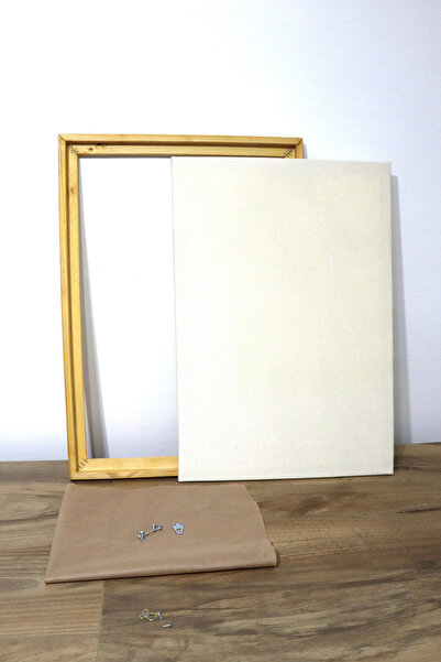 AKSU SANAT Hobby and Workshop Set, Natural Wood Canvas Frame, Canvas, Tela, Frame Hanger, Screws 50X70 cm