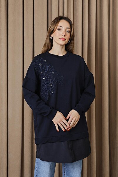 Puane Kadın Çiçek Nakışlı ve İşlemeli Garnili Tunik