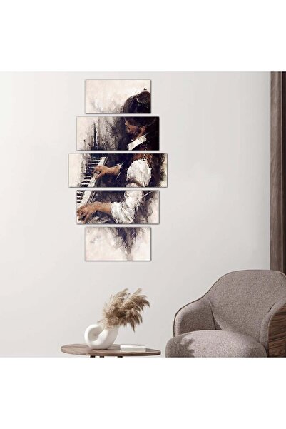 Generic Wall art painting of a man playing the piano - 24562 - divided into five graduated pieces - 1