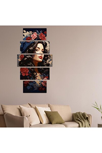 Generic Modern wall panel, drawing of a woman - 24111 - divided into five graduated pieces - 1