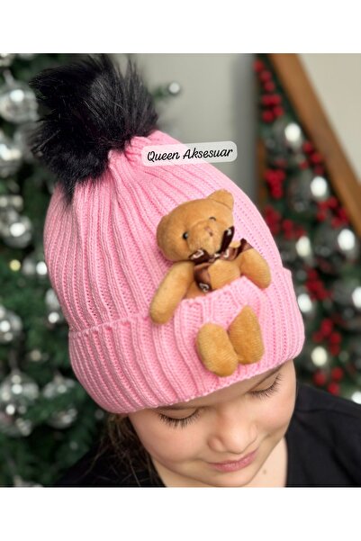 QUEEN AKSESUAR قبعة تريكو للأطفال من الجنسين، مصنوعة من الفرو الناعم على شكل ...