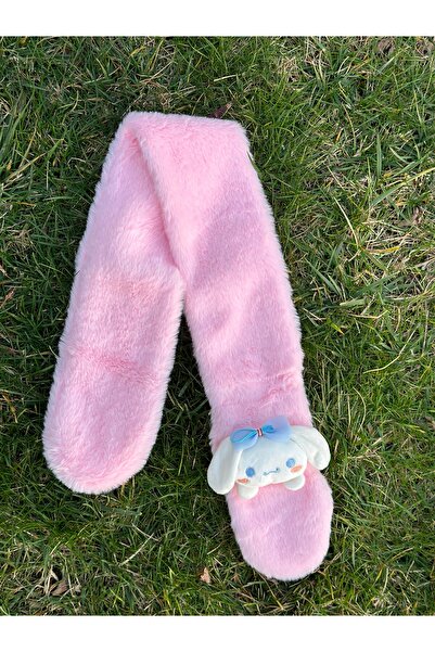 QUEEN AKSESUAR Children's Plush Furry Soft Pink Neck Scarf with Cute Rabbit Toy