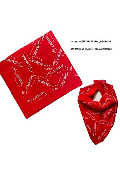 Herşey Nota 50 Pcs Ataturk Signed Multi-Purpose Bandana Scarf Red Color 50X50 (School, Event, Ceremony, Show)
