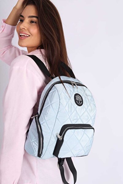 ErcanBag Rucsac matlasat albastru deschis pentru femei cu bretele reglabile