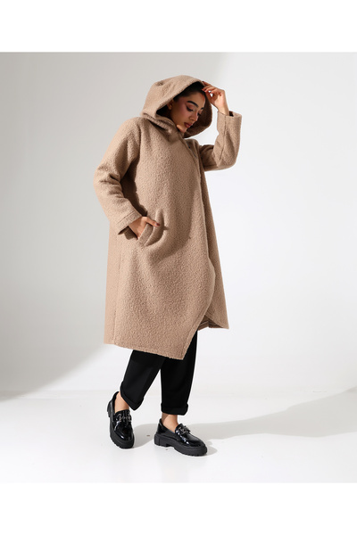 Fi'l Arz Fashion Women's Asymmetrical Zipper Hooded Long Plus Size Coat