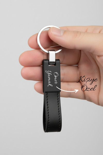 Giftino Kişiye Özel İsim veya Logo Baskılı Metal Mat Siyah Suni Derili Lük Ot...