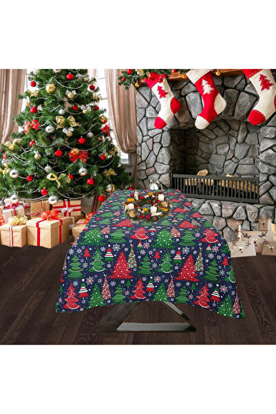 Kotonia Home Față de masă Winter 16, 100% bumbac, 180x180 cm, albastră cu motive de Crăciun