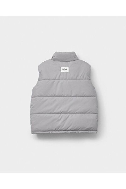 Magu Unisex Children's Cotton Gray Puffer Vest - Quilted Model with Zippered Pockets