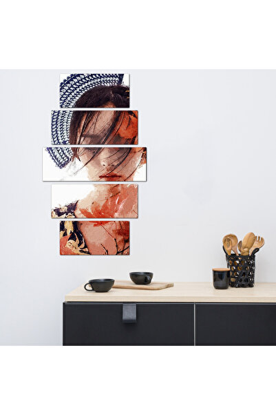 Generic Wall panel - Asian woman drawing 30038 - divided into five graduated pieces - 1
