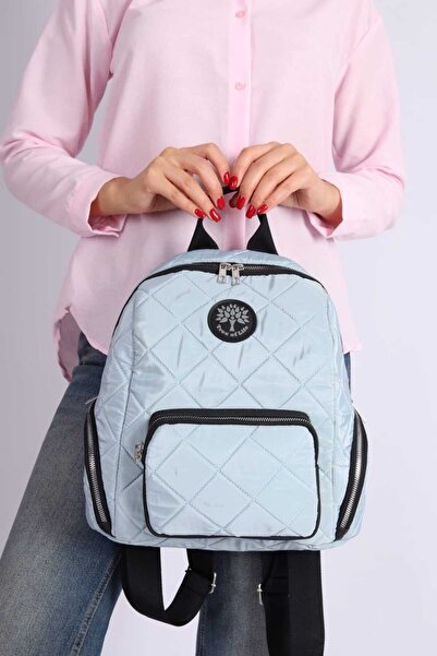 ErcanBag Rucsac matlasat albastru deschis pentru femei cu bretele reglabile