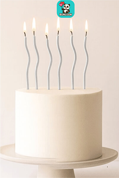 Bunloon Gümüş Renk Kıvrımlı Doğum Günü Mumları 6’lı Set – Pasta Süs Mum