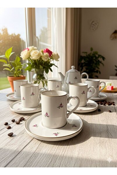 EVİNYA HOME Porcelain Coffee Cup Set for 6 People