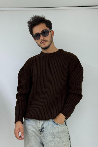 thesunfyre Мъжки пуловер с голям размер и ребрист яка