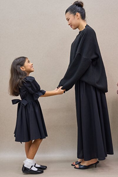KÜÇÜĞÜM BUTİK Black Balloon Skirt and Girl's Dress Mother-Daughter Combination (Sold Separately)