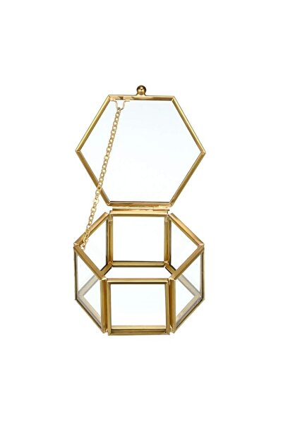 Generic Brand Hipiwe Glass Vintage Jewelry Box - Golden Geometric Jewelry Dis...