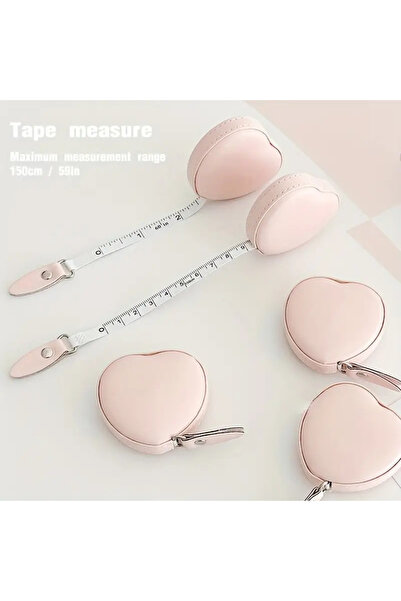 MyBalliStore Kalp Şekilli Mezura, Pembe, PU Deri, 6cm x 1.5cm, Otomatik Geri ...