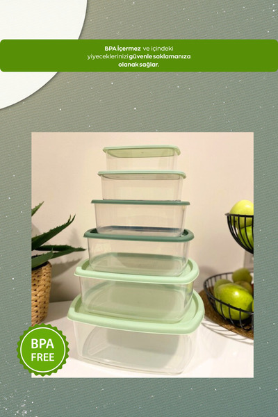 ViZKA 6-Piece Rectangular Airtight Storage Container Set, Closet Organizer / Green