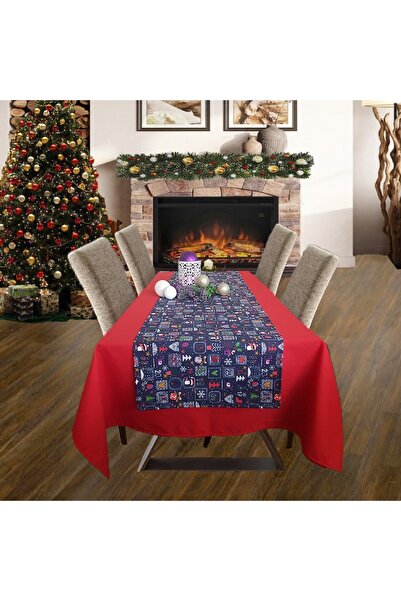 Kotonia Home Napron Winter 05 - 45x180 cm, 100% cotton, blue with Christmas motifs