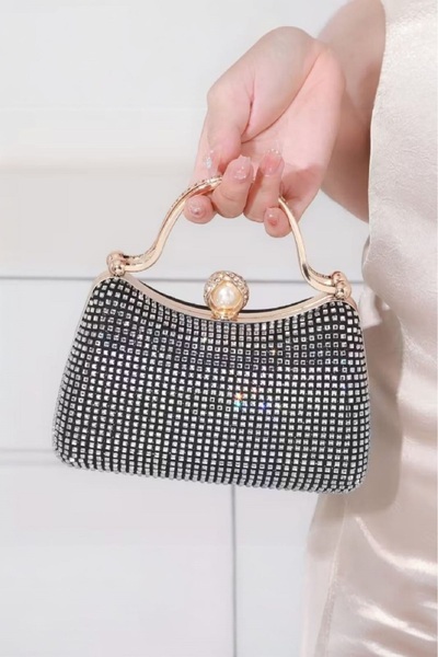 Famels حقيبة فستان سهرة مزينة بالأحجار مع مسند للذراع وسلسلة، مجموعة خاصة لفت...