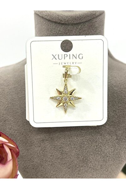 XUPING JEWELRY Ortası Taşlı Yıldız Altın Kolye Ucu (14k Gold 2x2cm)