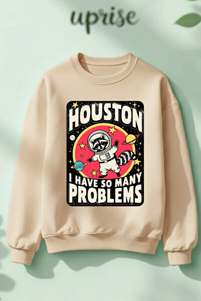 Vordevia Hanorac Houston I Have So Many Problems imprimat din bumbac 3 fire guler rotund oversized