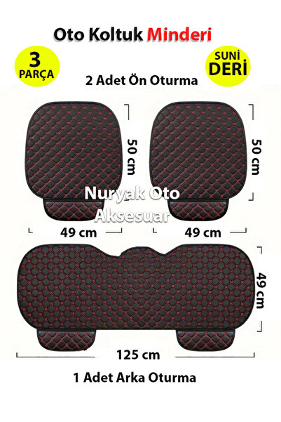 Nuryak Oto Aksesuar Fiat Linea Üç Parça Koltuk için KIRMIZI Deri Koltuk Minderi