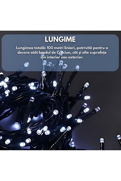 esimplu Instalatie de Craciun Tip Rola, 480 Becuri LED Alb, 100 m Liniari, Interior/Exterior, Alb rece